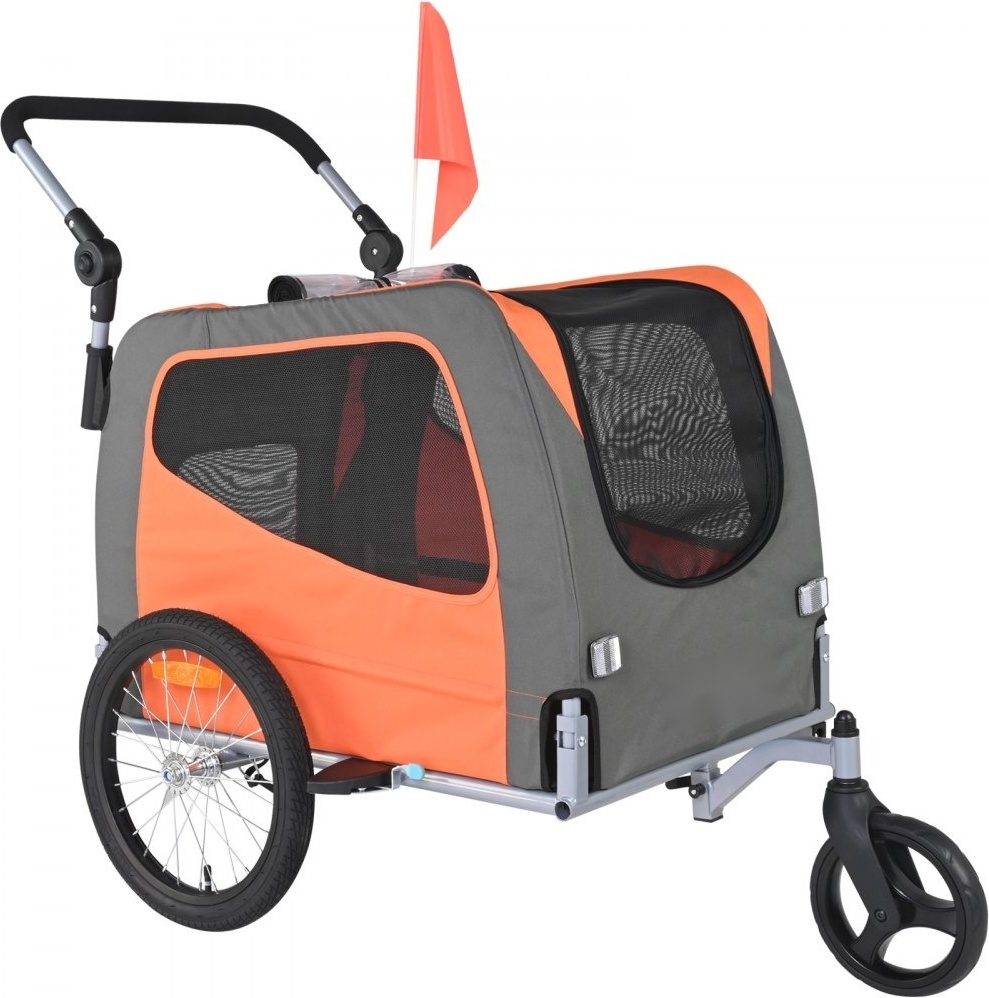 Hunde-Fahrradanhänger, bis 30 kg belastbar, 2-in-1 Haustier-Kinderwagen & Fahrradträger, klappbarer Wagenrahmen, Schnellspannräder, universelle Fahrradkupplung, Reflektoren