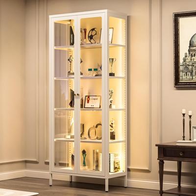 Lucky Monet 4/5-Tier Tempered Glass Curio Display Cabinet with Doors & Adjustable Storage Shelves