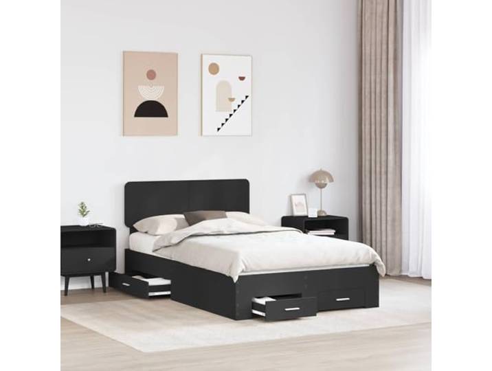 SKTQYQO Bettgestell, schwarz, 135 x 190 cm, Holz, mehrschichtig Minimalistisches Design, mit Schubladen, Lattenrost, einfach zu montieren