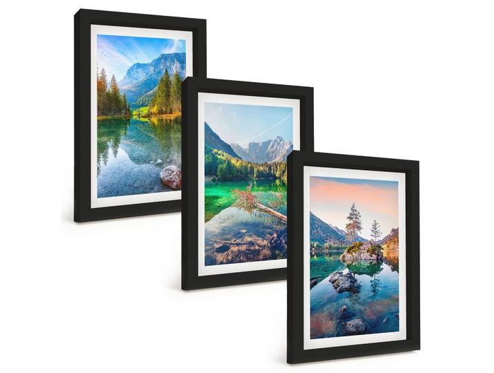 BILDER SET 3er Set - 20x30 cm Schwarzer Rahmen - Naturlandschaft der Bergseen