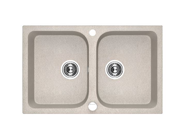 KOLMAN Küchenspüle Doppelbecken Celia Granitspüle, Rechteckig, 48/76 cm, Beige, Space Saving Siphon GRATIS