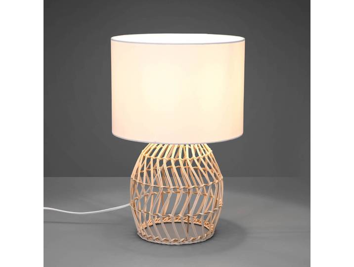 Reality Leuchten Tischlampe Rike, weiß / opal, für Wohn- / Esszimmer, Holz, Skandinavisch