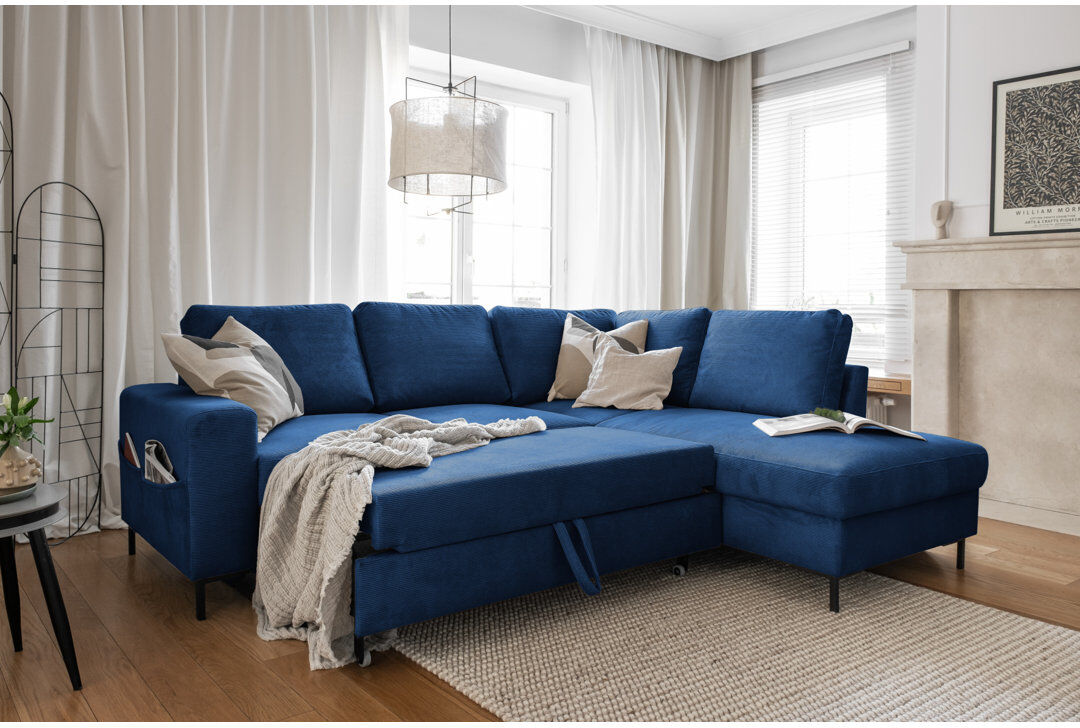 MiuForm Lofty Lilly 6 seater Corner Sofa Bed Navy Blue 84cm H X 237cm W X 197cm D