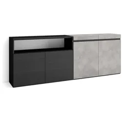 SKRAUT HOME Sideboard, Schrank, Küche, Anrichte, Dielenschrank, 200x35x75cm, 4 Türen, Viel Stauraum, Modernes Design, Zementgrau _ 60_1