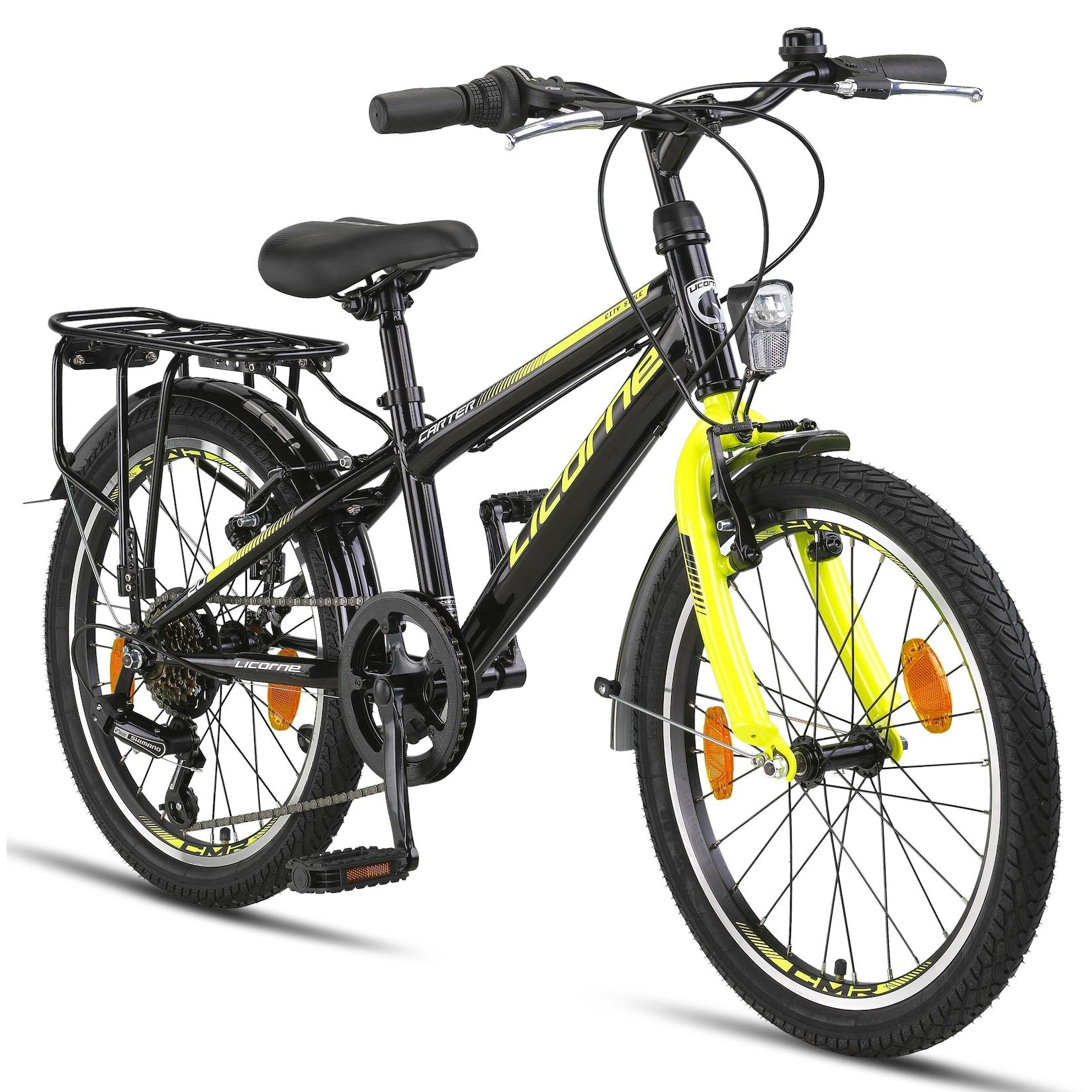 Licorne Bike Carter Premium Mountainbike in 20 Zoll Fahrrad für Kinder Mädchen Jungen 6 Gang Shimano Schaltung Zoll:20;Farbe:Schwarz/Blau