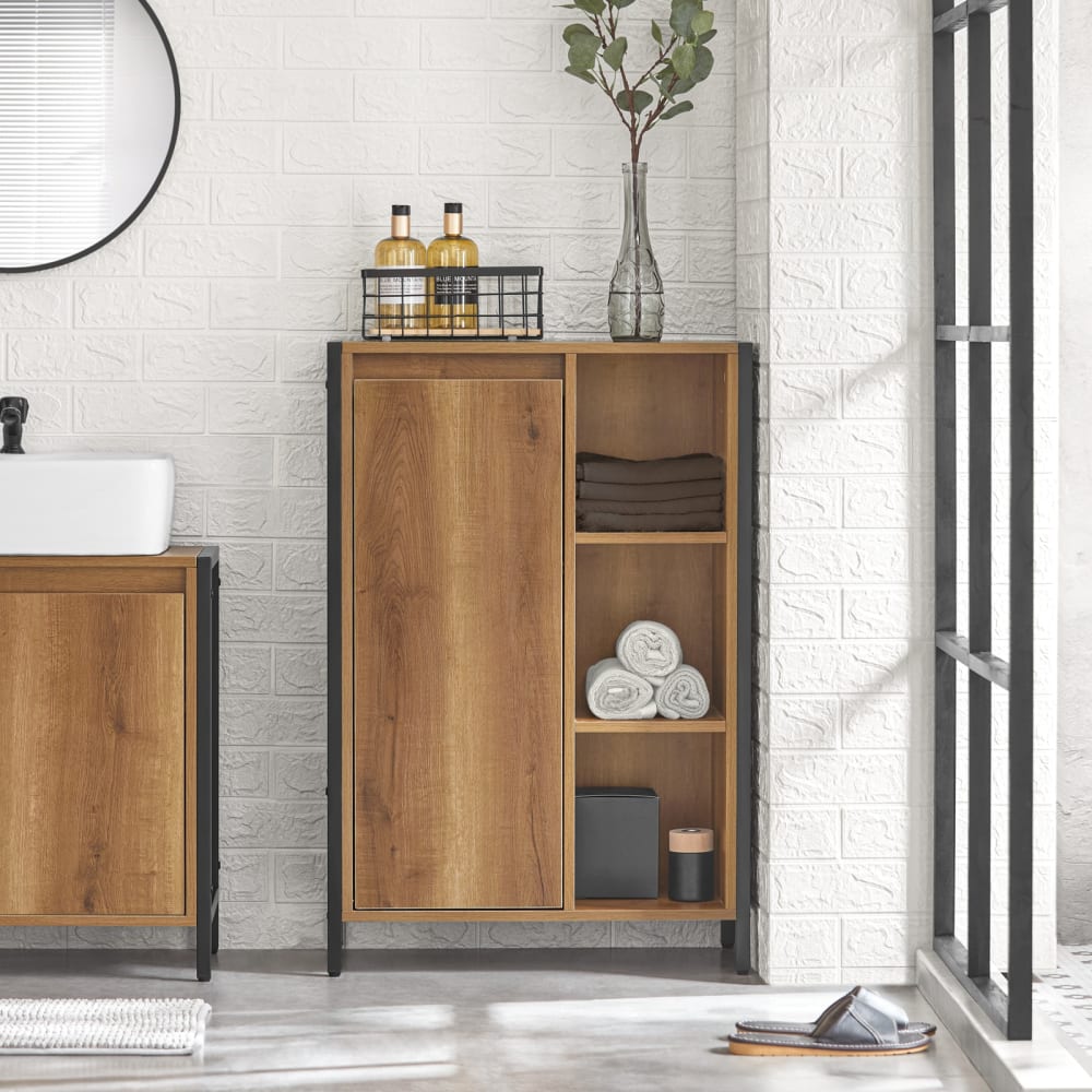 SoBuy Meuble bas de rangement cadre en métal noir Marron 60x90x30cm