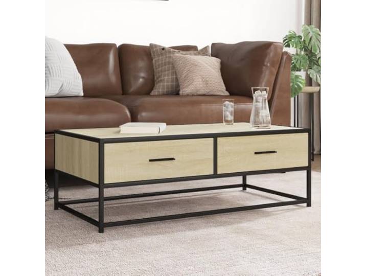 HEFZGDB Couchtisch Sonoma-Eiche 100x50x35 cm Holzwerkstoff Metall Industrie Design Beistelltisch mit Stauraum stabil langlebig Korrosionsbeständig