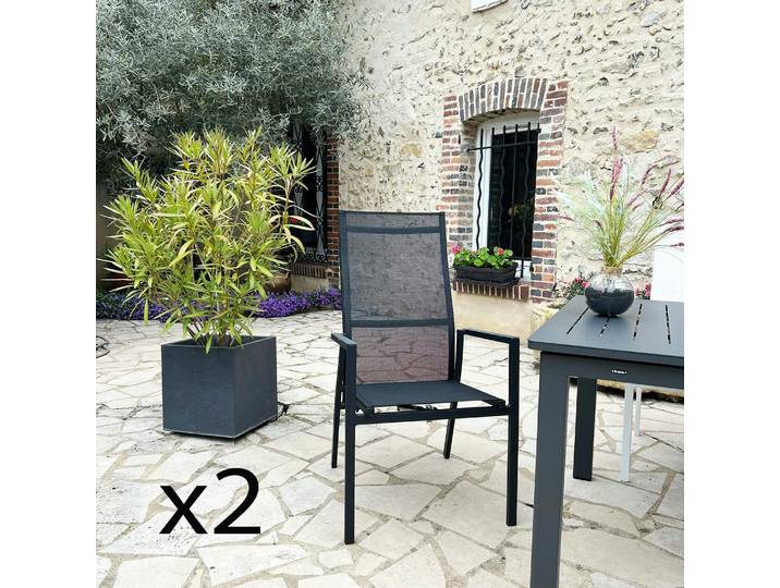 Fauteuil de jardin en alu dossier réglable (lot de 2) OSLO - Noir