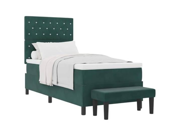 KTHLBRH Boxspringbett mit Kopfteil dunkelgrün 190 x 90 cm Samt Kopfteil aus Samt, Holzrahmen, mittelfeste Matratze, modernes Design, pflegeleicht