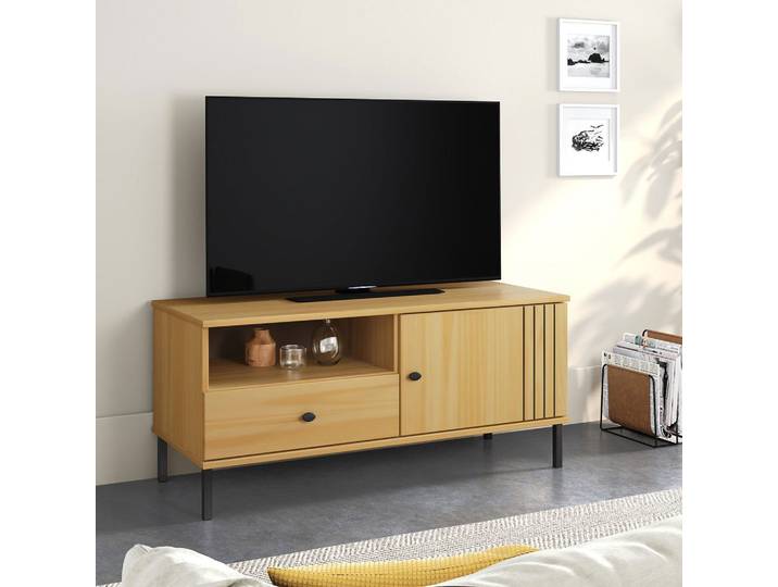 TV Board 105x47cm 'Detroit' Kiefer massiv eichefarbig & schwarz