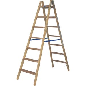 Krause Stehleiter Stabilo, 818348, beidseitig begehbar, aus Holz, bis 150kg, mit 2 x 7 Stufen