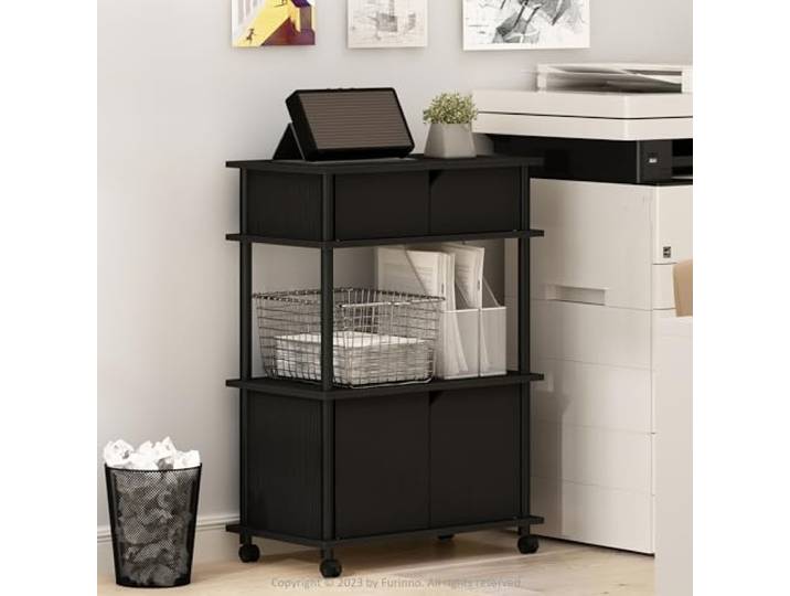Furinno Turn-N-Tube Druckerständer mit Aufbewahrung, 4-stöckiger Druckertisch mit Aufbewahrungsschrank und Rollen, offenes Standregal, für CPU, Bürobedarf, Homeoffice, Americano