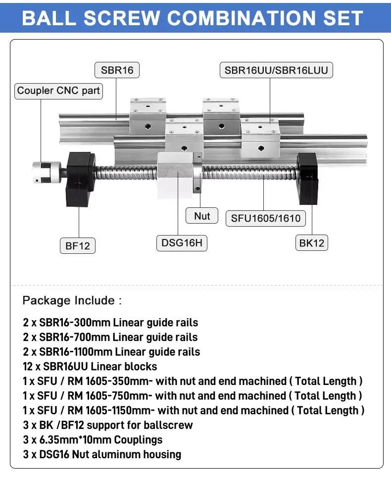 Linearführungsschienen-Set, präzise Bewegung, langlebige Konstruktion, SBR16-300/700/1100mm