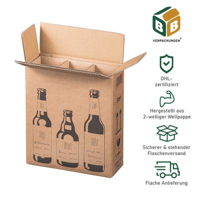 BB-Verpackungen GmbH BB-Verpackungen 10 x Bierflaschenversandkarton für 3 Flaschen (255 x 88 x 288 mm) PTZ-Zulassung für DHL