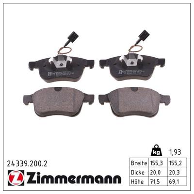 ZIMMERMANN Bremsbelagsatz, Scheibenbremse 24339.200.2 Vorderachse für ALFA ROMEO