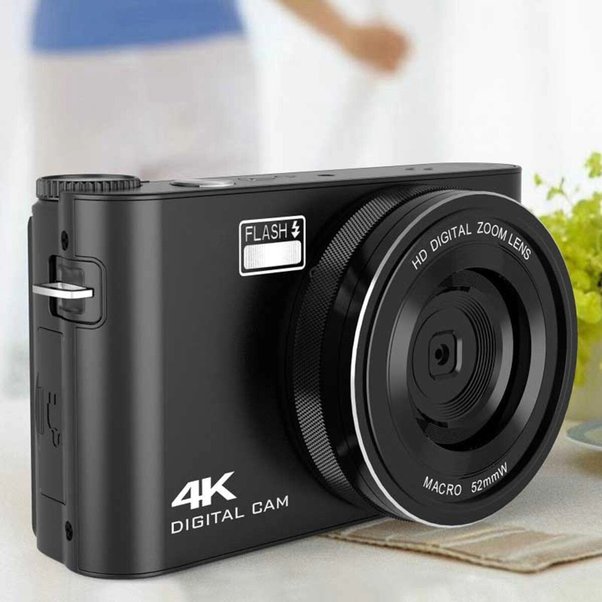 INF 4K-Digitalkamera mit 3.0-inch-IPS-Touchscreen, 4x-Zoom, Autofokus und Speicherkarte Schwarz