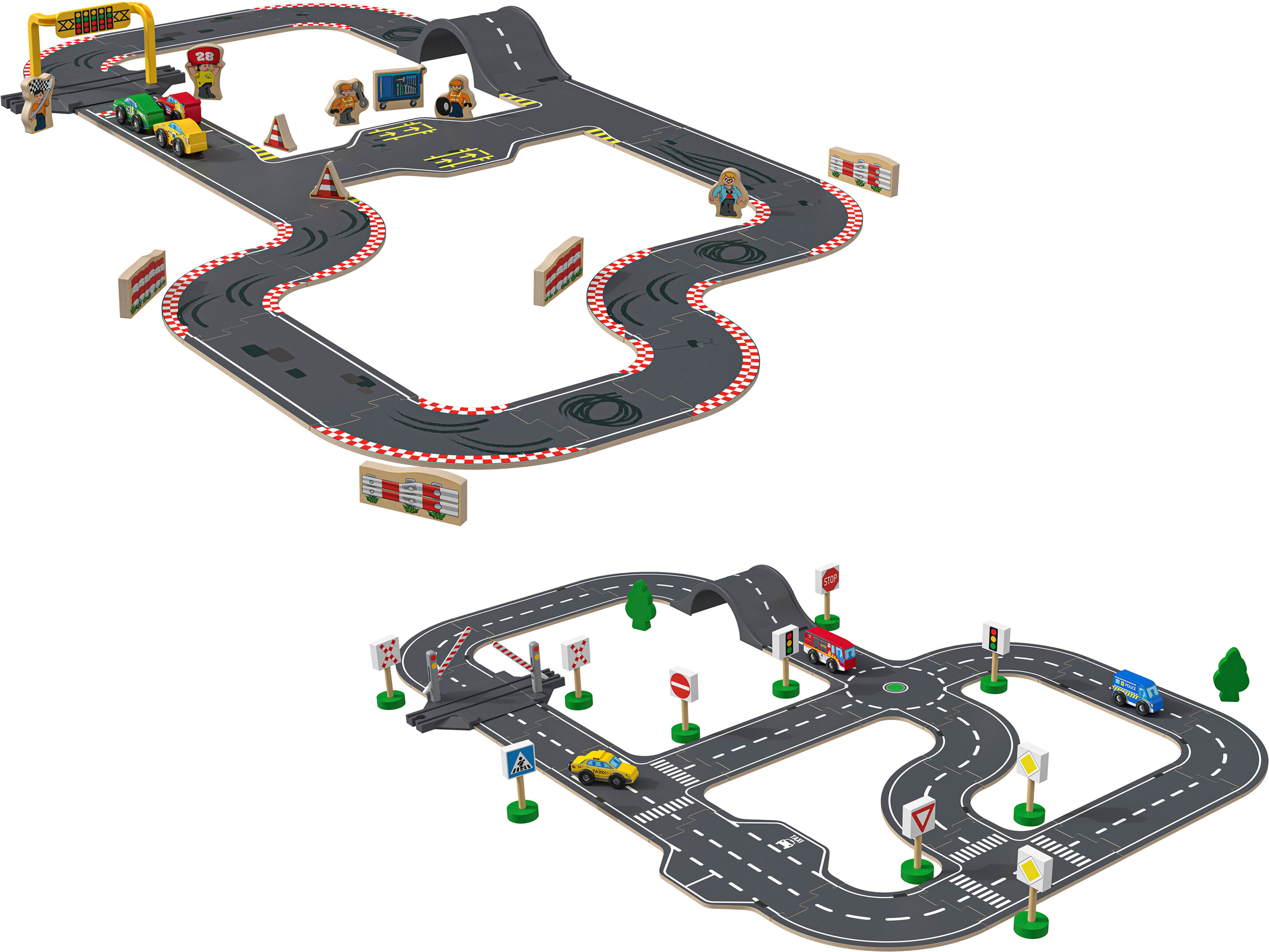 PLAYTIVE Straßen-Set »Stadt / Rennstrecke«, aus Echtholz