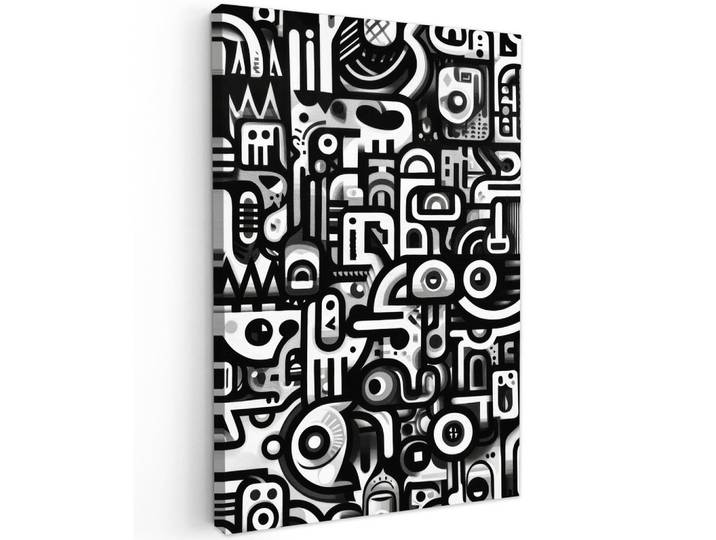 MuchoWow Leinwandbild - Symbole - Abstrakt - Grafik - Schwarz - 60x90 - Kunstdruck, Textil, Kiefer, Rechteckig, 60x90 cm, gerahmt, Bilder & Rahmen, Bilder, Wandbilder