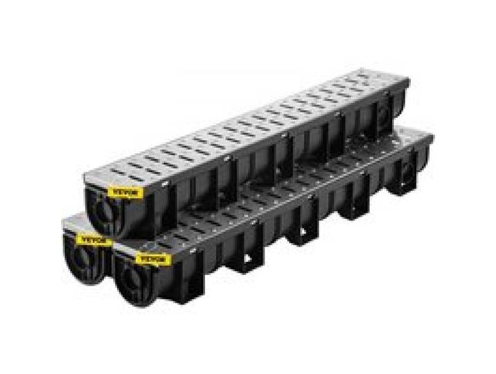 VEVOR Entwässerungsrinne-Set, 3er-Pack, Terrassenrinne, Edelstahl-Grabenentwässerungssystem 15 x 13 x 100 cm, mit 3 Endkappen, Steckverbindung, für Gartenablauf, Auffahrt, Pool, Gehweg