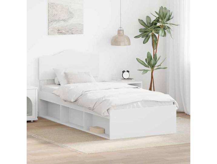 Modern White Bed Frame 100x200 cm Solid Pine Wood & Engineered Wood Slatted Base
