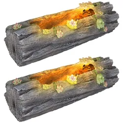 Solar Pflanzgefäß Blumentopf Deko Licht für Haus und Garten in Baumstammoptik, grau antik, 1x LED warmweiß, LxH 44,3x13,5 cm, 2er Set