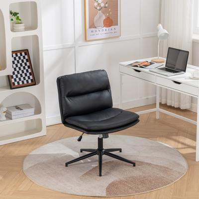 Ostweer Exquisite Office Chair Visitor Chair with Casters, Black Upholstered Computer Chair Makeup Chair for Office Bedroom