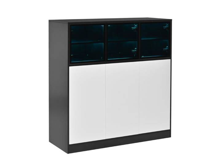 Buffet Haut avec Éclairage LED - Meuble de Rangement - Vitrine avec 6 Portes - 100x40x105 cm