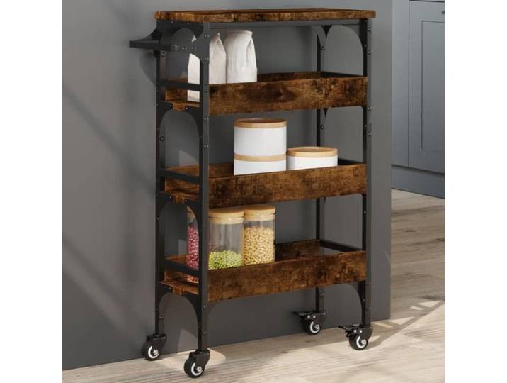Chariot de Cuisine Étagère de Rangement Chariot de Service avec Roulettes Organisateur de Maison Chêne Fumé Bois 842353