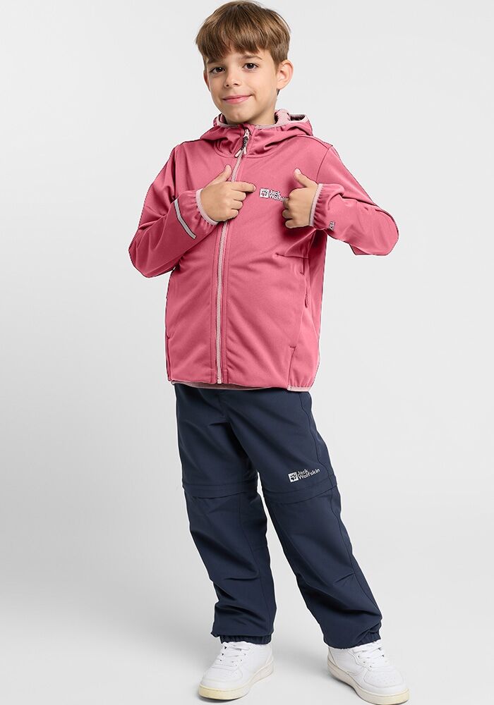 Outdoorjacke JACK WOLFSKIN "FELDBERG HOODED JKT K", Kinder, Gr. 176, pink (soft, pink), OBERSTOFF: 100% POLYESTER. ABSEITE: 100% POLYESTER. Futter: 100% POLYESTER, Jacken Outdoorjacke, für Kinder, mit fest verbundener Kapuze, atmungsaktiv soft, pink 176