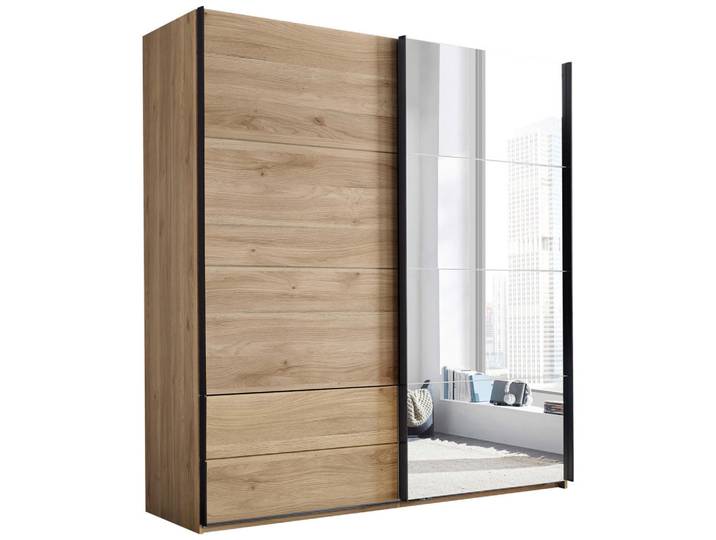 Xora Schwebetürenschrank, Eiche, Glas, 4 Fächer, 2 Schublade(n) Schubladen, 215x225.5x60.5 cm, Schrankfront mit Spiegel, Schlafzimmer, Kleiderschränke, Kleiderschränke mit Spiegel