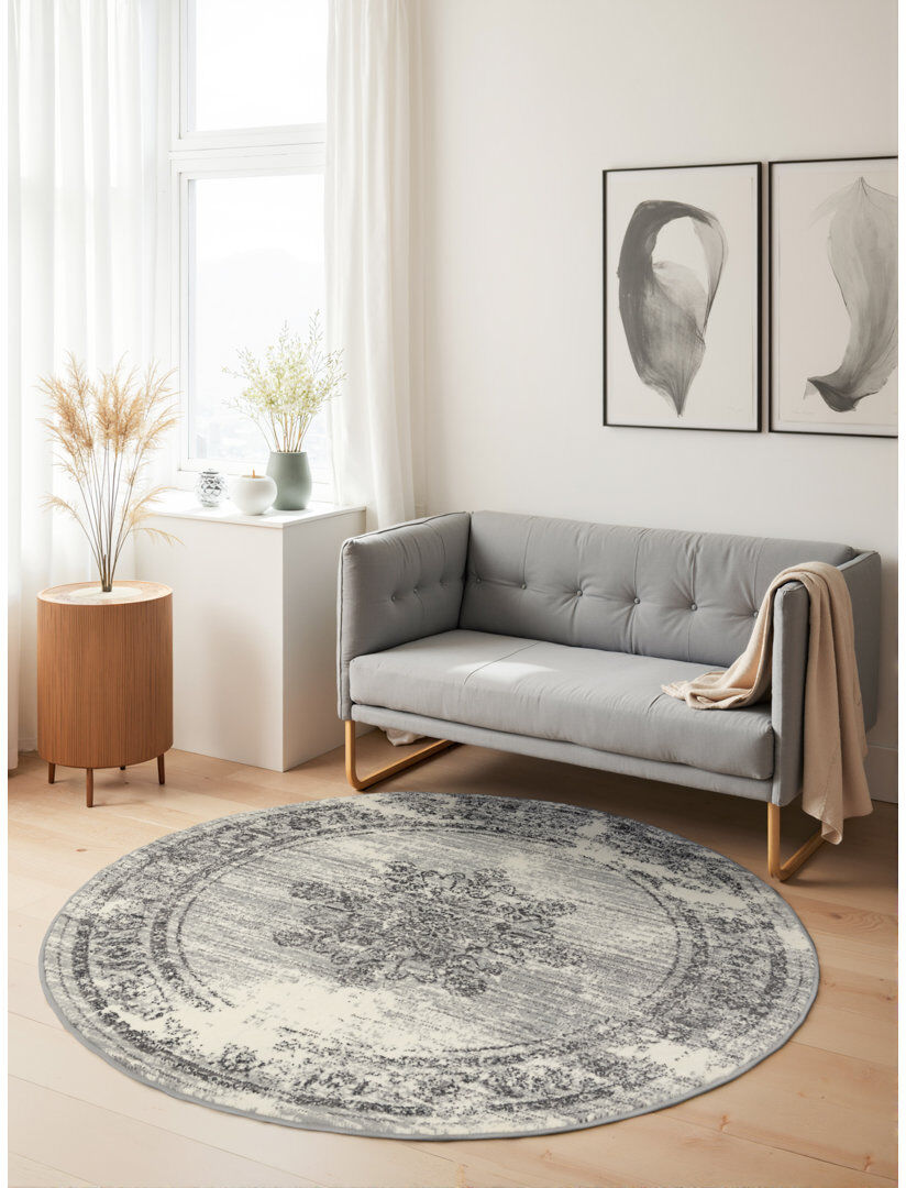 Lydia Short Pile Rug Round by Hanse Home – Round short pile rug, oriental design, classic living room rug for living rooms, bedrooms, dining rooms, ha Grey Round 160 cm