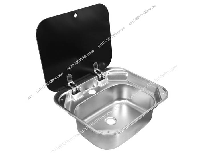 Évier de cuisine RV couvert, évier à légumes pliable à simple compartiment en acier inoxydable, bac à eau carré