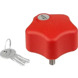 FÜNFSTERNGRIFF ABSCHLIEßBAR, D1=68 M10X20, KUNSTSTOFF ROT, KOMP:EDELSTAHL