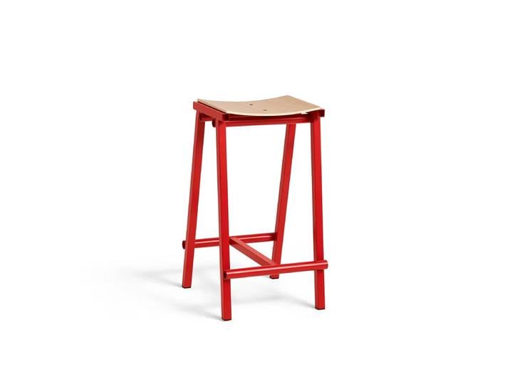 HAY - Taburete 8 Barhocker, niedrig, Eiche natur / signal red