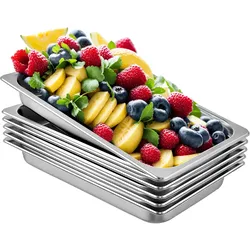 VEVOR Edelstahl Behälter 6 Stück, Speisebehälter Essens Behälter, Antihaft Teller, 537 x 330 x 65 mm kommerzieller Warmhaltebehälter für Speisen, Torten, Aufläufe, Hotelpfanne