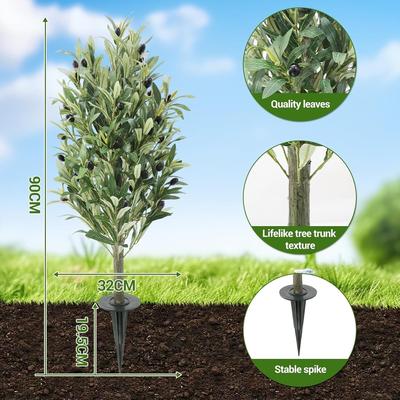 YUN Set of 2 90 cm Artificial Olive Trees with Ground Spikes - Green