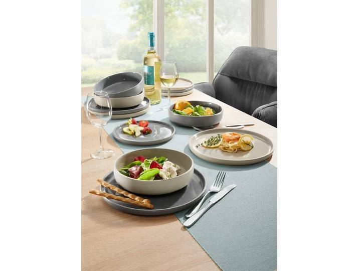 Arte Viva 12-teiliges Tafel-Service aus Markensteinzeug, Beige