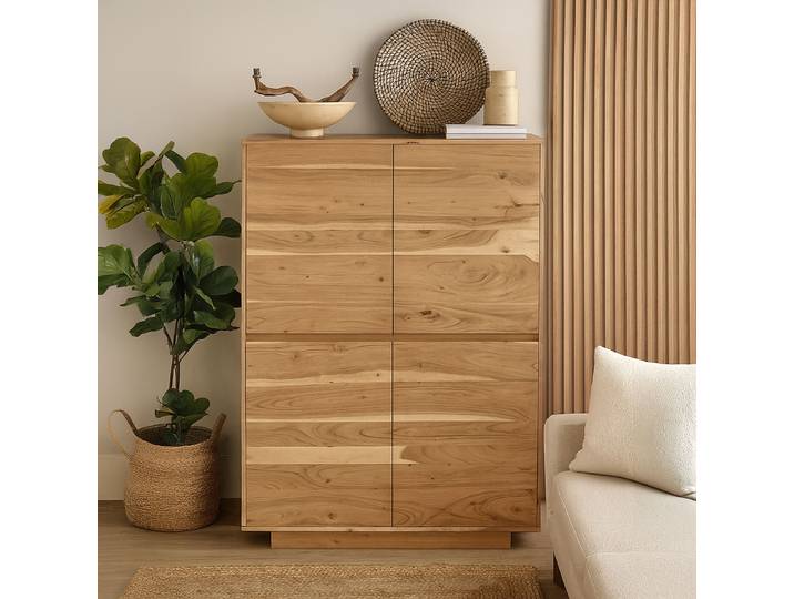Buffet haut massif 100 x 140 x 40cm Bois/Marron