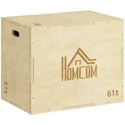 HOMCOM 3-in-1 Plyo Box Holz Plyometrische Sprungbox mit 3 Sprunghöhen Griffen
