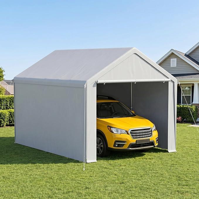 Garagenzelt 3x4 m Winterfest, Stabil Zeltgarage Carport, Wetterfest Auto Zelt Garage mit Sonne Regen Schnee Schutz, Geräteschuppen Lagerzelt für SUV LKW, Gartenlager & Feier, Grau