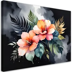 WANDBILD, Orange Blumen Blätter