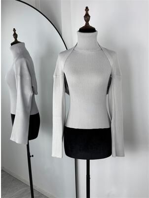Retailers Go Trendix Knitwear Top For Women, High Neck Tank And Long Sleeve Shawl, Sexy Backless 2 Piece Suits, Fashion Knit Tank Set pink Tank Top Sets