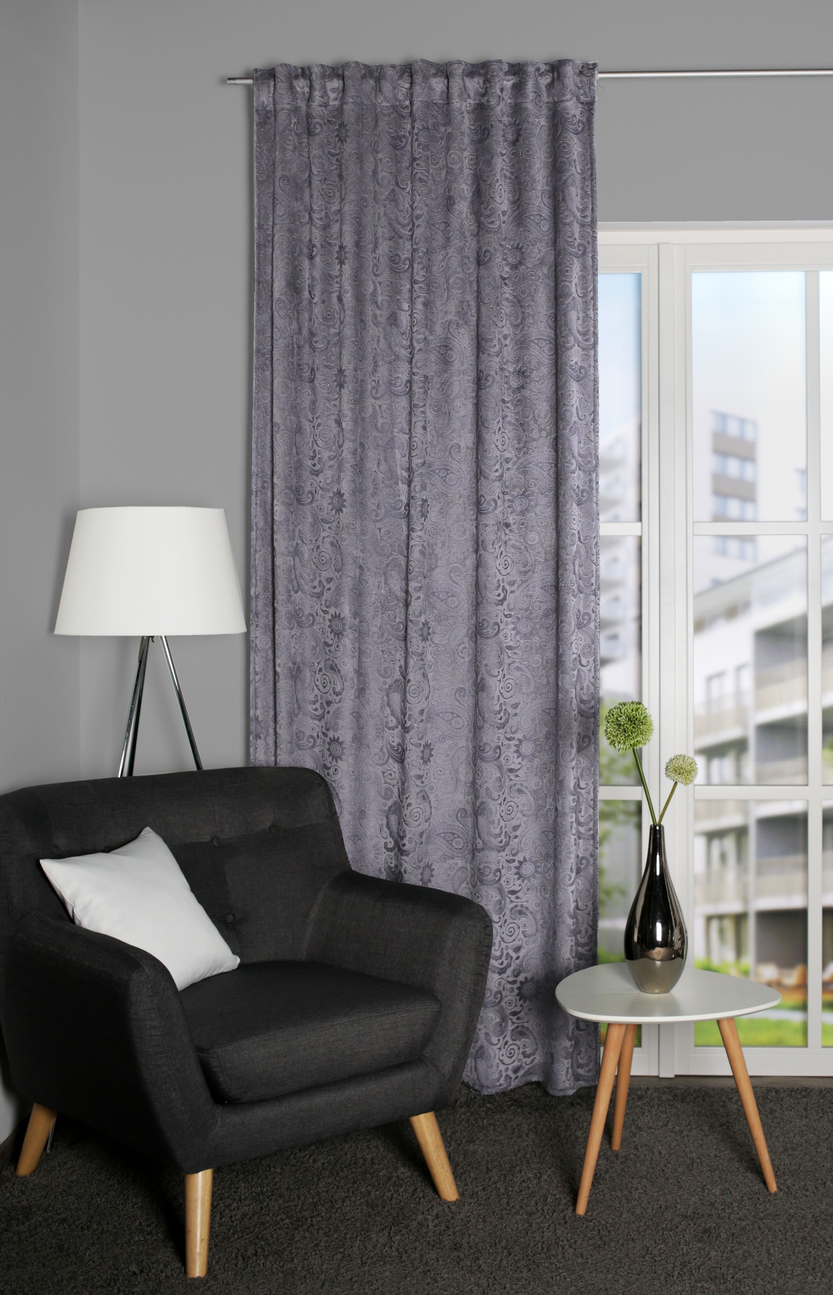Vorhang HOME WOHNIDEEN "SENARA", grau (flieder), B:135cm H:245cm, Polyester, Polyester, Gardinen, Vorhang, Prägedruck flieder 245cm, Multifunktionsband, 135cm