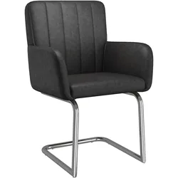 STILVORA 4er Set Esszimmerstühle Kunstleder Schwarz mit Metallbeinen, ergonomisch