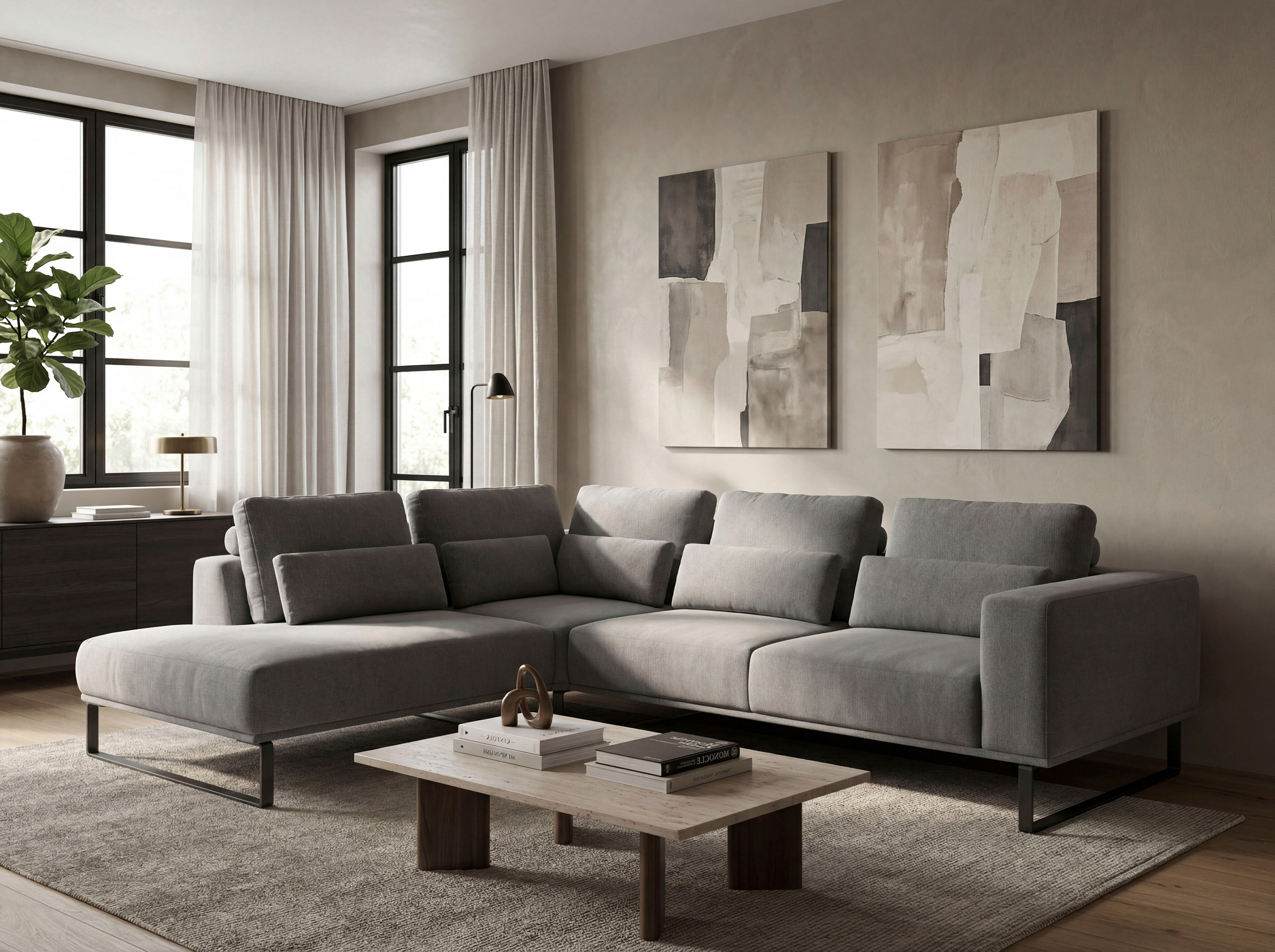 Ecksofa MUSTERRING "JUSTB PM100, stilvoller Lounge-Komfort von Musterring", grau (anthrazit), B:268cm H:88cm T:232cm, 94% Polyester, 6% Nylon, Sofas, Ecksofa, Kollektion Bettina Zimmermann, optionaler Sitzvorzug & Fuss-Auswahl anthrazit B/H/T: 268cm x 88c