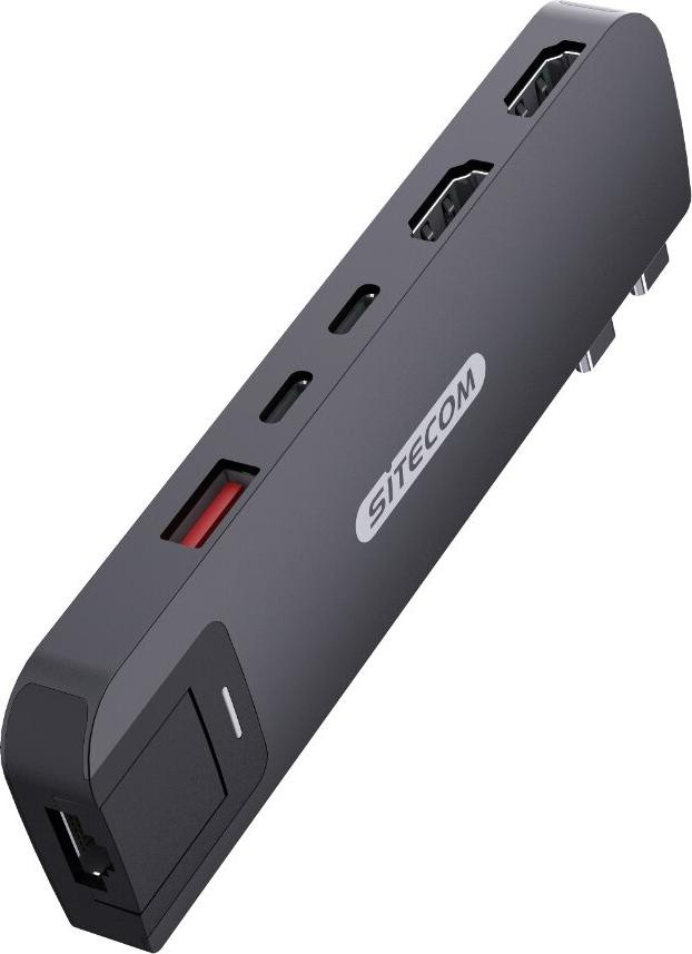 Sitecom 6-in-1 multiport-hub voor MacBook Pro met HDMI, USB-C, USB-A en Ethernet, zwart