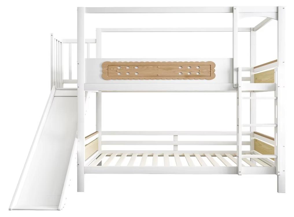 Kinder-Etagenbett - Kinderbett - 90x200 cm - Holz - Schutzgeländer - Rutsche - Extra breite Sicherheitsleiter - Naturweiß