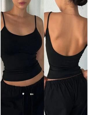 Daily Discovery Backless Crop TopCami For Women Casual Sleeveless Summer Streetwear black m