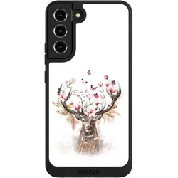Nivocase Handyhülle für Samsung Galaxy S22+ Hülle NIVOpure Case Schwarz Blumen Hirsch Tiere (Samsung Galaxy S22+), Smartphone Hülle, Schwarz