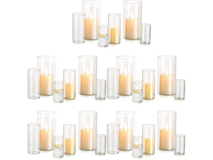 Kerzenhalter Glas Set 10-teilig Zylinder modern, Transparent, 10 cm, Dekoration, Kerzen & Kerzenhalter, Teelichthalter